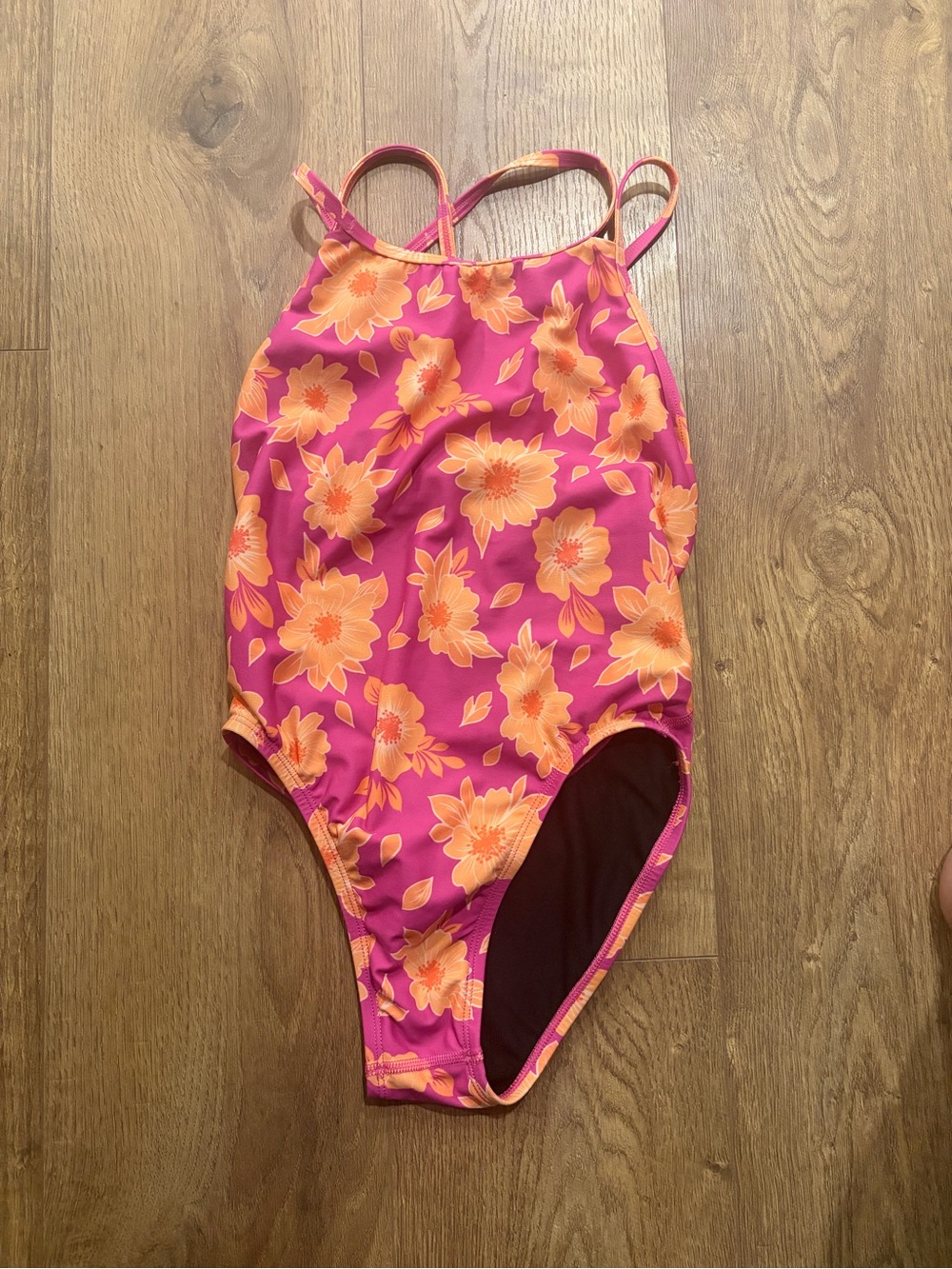 Jolyn Clothing Pink One-Piece Swimsuit with Orange Floral Print